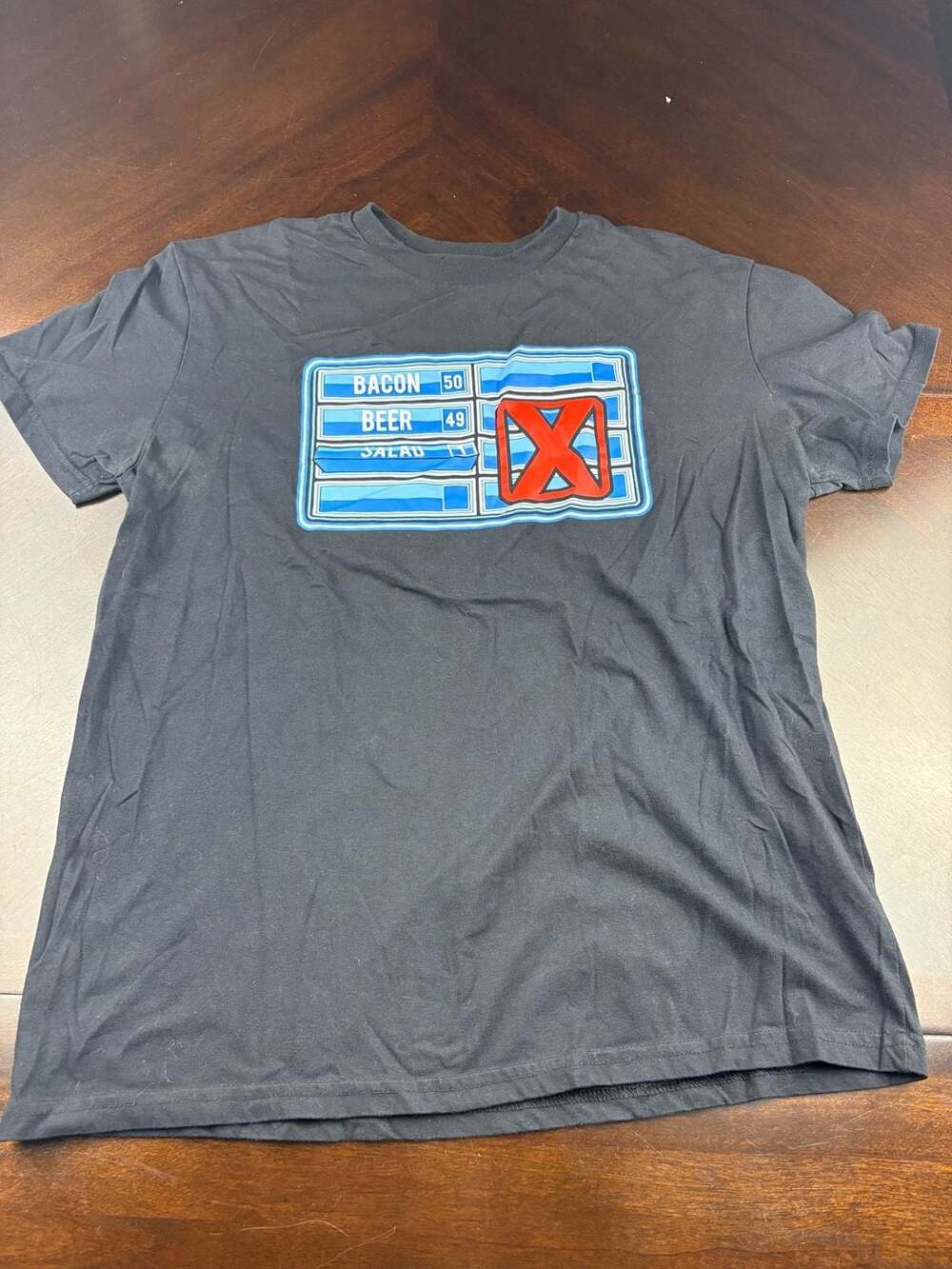 Academy Outdoors Bacon Beer Salad Graphic T-Shirt Men’s Large Black Funny Tee